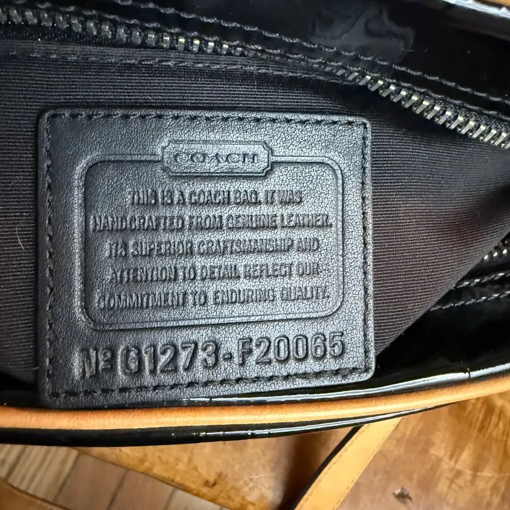 Coach Peyton Signature Embossed Patent Leather Satchel Black/Tan
